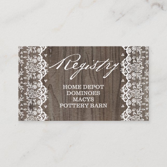 Rustic Wood and Lace Registry Card Insert (Front)