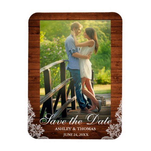 Rustic Wood and Lace Save the Date Photo Magnet