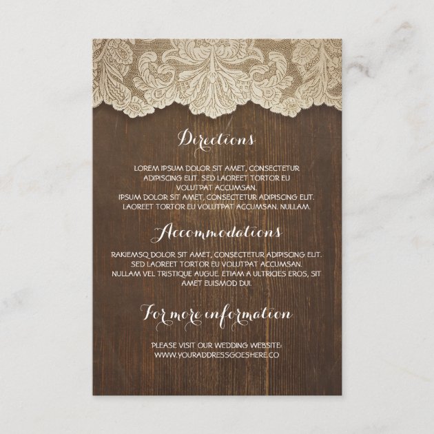Rustic Wood And Lace Wedding Details - Information Enclosure Card
