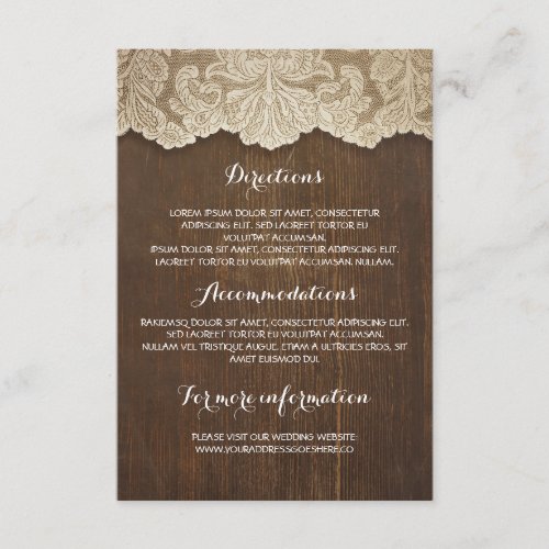 Rustic Wood and Lace Wedding Details _ Information Enclosure Card