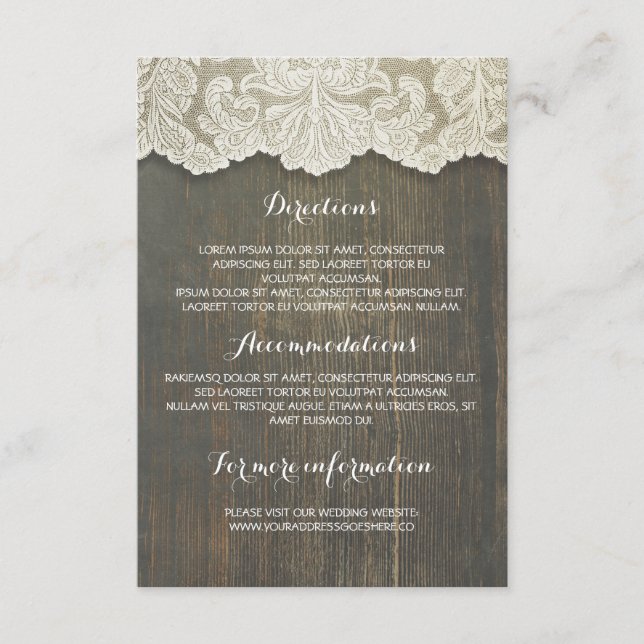 Rustic Wood and Lace Wedding Details - Information Enclosure Card (Front)