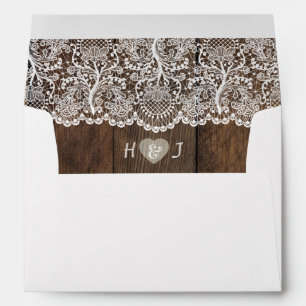 Rustic Wood and Lace Wedding Invitation Envelopes