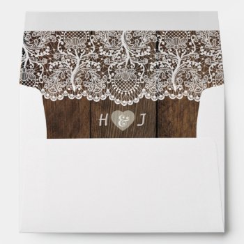 Rustic Wood And Lace Wedding Invitation Envelopes by YourMainEvent at Zazzle