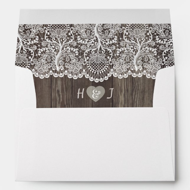 Rustic Wood and Lace Wedding Invitation Envelopes (Back (Bottom))