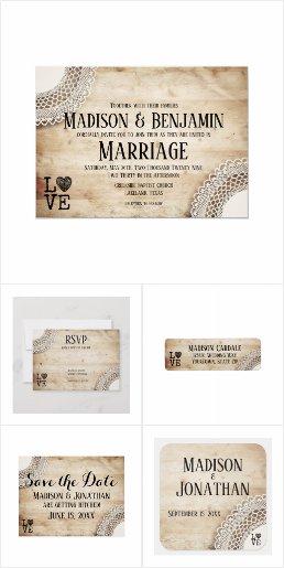 Rustic Wood and Lace Wedding Invitation Set