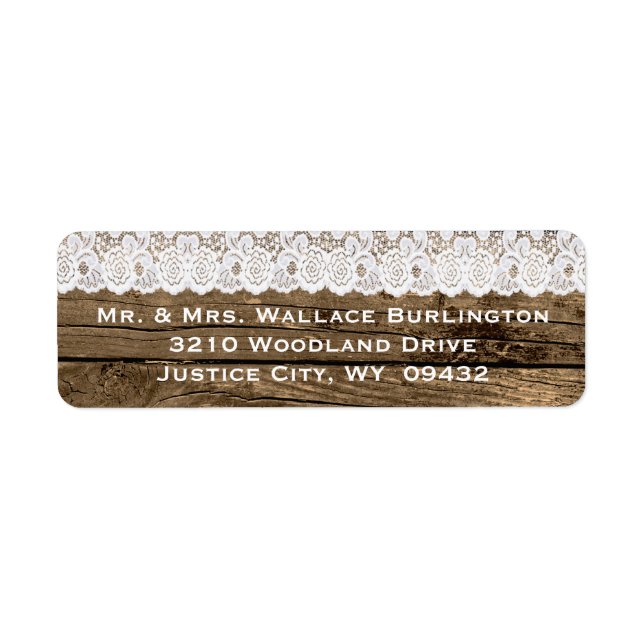 Rustic Wood and Lace Wedding Return Address Label (Front)