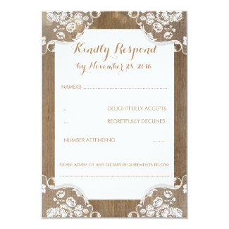 Rustic Wood and Lace Wedding RSVP Card