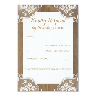 Rustic Wood and Lace Wedding RSVP Card