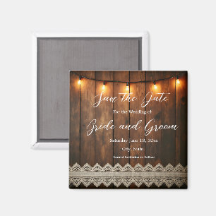 Rustic Wood and Lace Wedding Save the Date Magnet