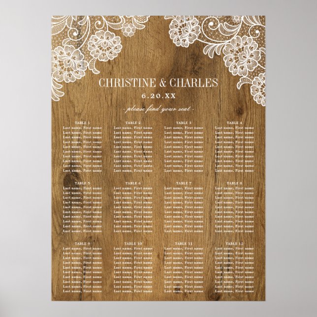 Rustic Wood and Lace | Wedding Seating Chart (Front)