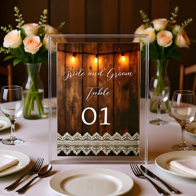 Rustic Wood and Lace Wedding Table Card (Creator Uploaded)