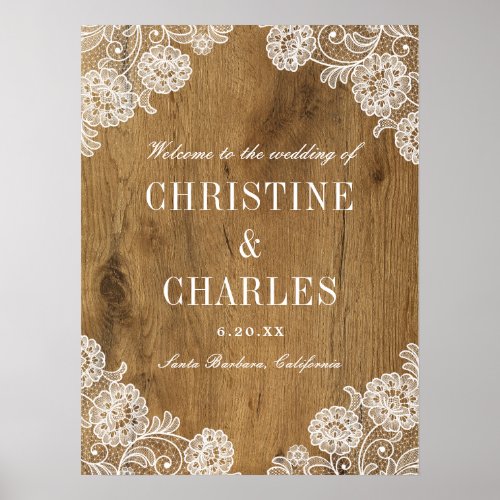 Rustic Wood and Lace  Wedding Welcome Sign