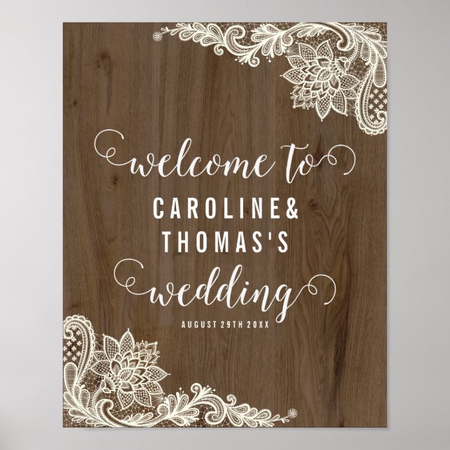 Rustic Wood and Lace Welcome Sign (Front)