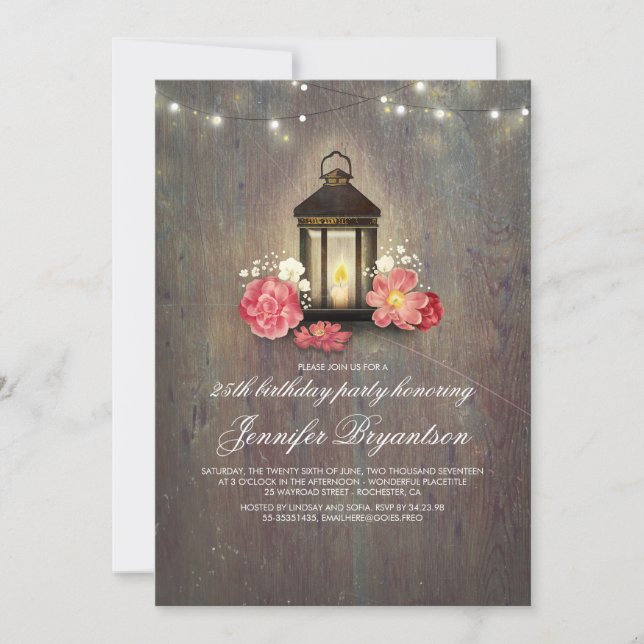 Rustic Wood and Lantern Barn Birthday Party Invitation (Front)