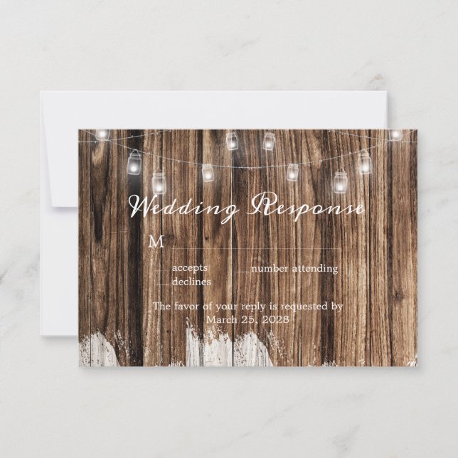 Rustic Wood and Lanterns RSVP Card (Front)