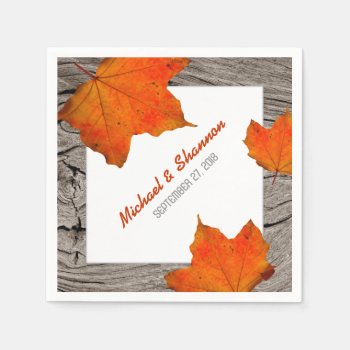 Rustic Wood And Leaves Fall Wedding Paper Napkins by fallcolors at Zazzle