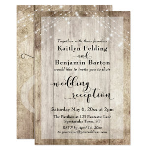Rustic Reception Wedding Invitations Zazzle Rustic Wood And Light Strings Wedding Reception Invitation