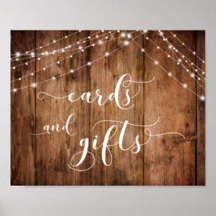 Rustic Wood and Lights Cards & Gifts Wedding Sign
