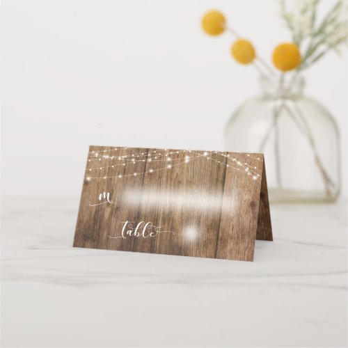 Rustic Wood and Lights Country Wedding Place Card