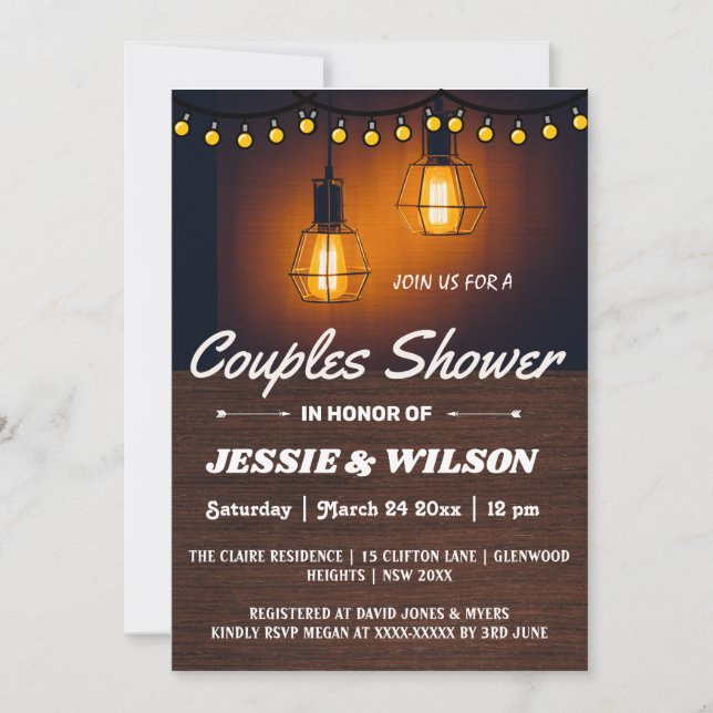 RUSTIC WOOD AND LIGHTS COUPLES SHOWER INVITATION (Front)