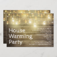 Rustic Wood and Lights Garden party House Warming Invitation