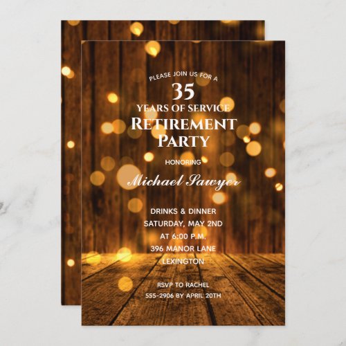 Rustic Wood and Lights Retirement Party Invitation