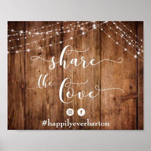 Rustic Wood and Lights Share the Love Wedding Sign