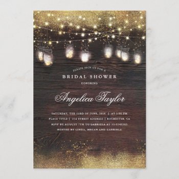 Rustic Wood And Mason Jar Lights Bridal Shower Invitation by lovelywow at Zazzle