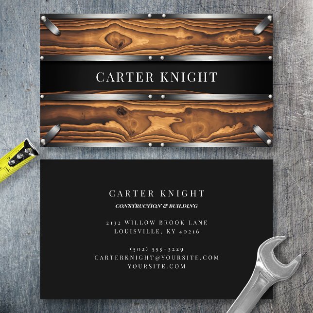 Rustic Wood and Metal Industrial Business Card (Creator Uploaded)