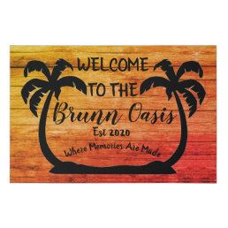 Rustic Wood And Palm Tree Beach House Welcome Faux Canvas Print