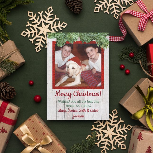 Rustic Wood and Pine Photo Christmas Card (Creator Uploaded)