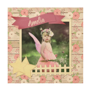 Rustic Wood and Pink Floral Custom Baby Photo Wood Wall Art