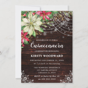 Rustic Wood and Poinsettia Quinceanera Invitation