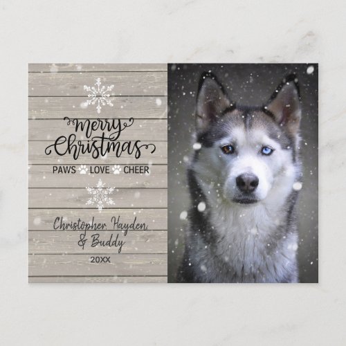 Rustic Wood and Snowflakes Christmas Dog Photo Postcard