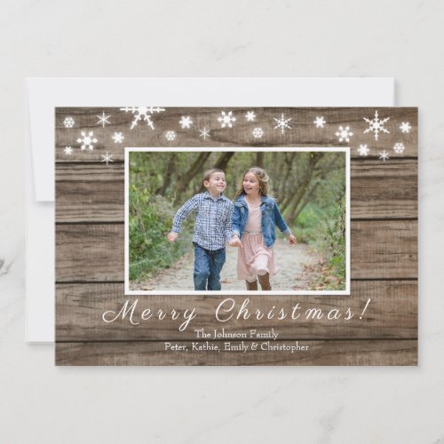 Rustic wood and Snowflakes Holiday Christmas card