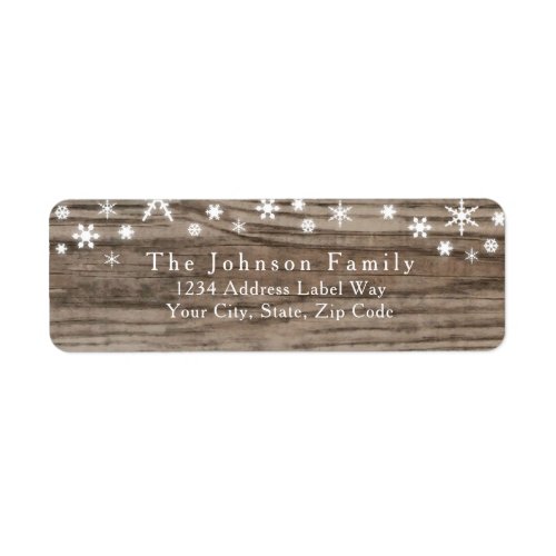 Rustic wood and Snowflakes Holiday return address Label