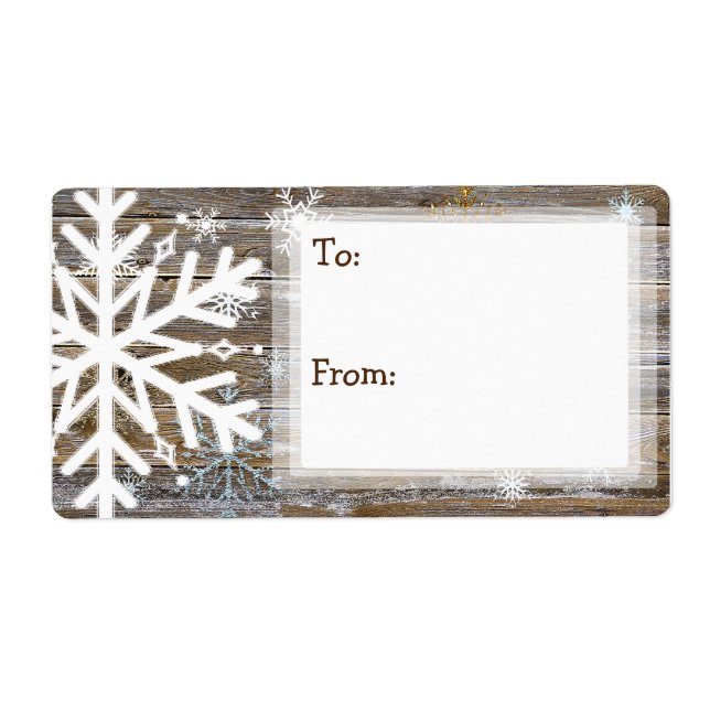 Rustic Wood and Snowflakes To and From Label (Front)