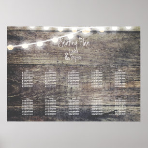 Rustic wood and string light table seating chart2 poster
