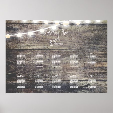 Rustic Wood And String Light Table Seating Chart2 Poster