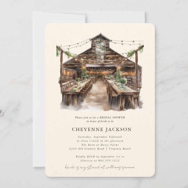 Rustic Wood and String Lights Barn Bridal Shower  Invitation (Front)