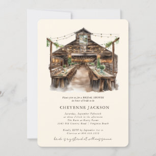 Rustic Wood and String Lights Barn Bridal Shower Invitation