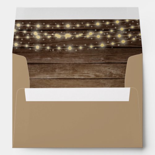 Rustic Wood and String Lights Inside Envelope