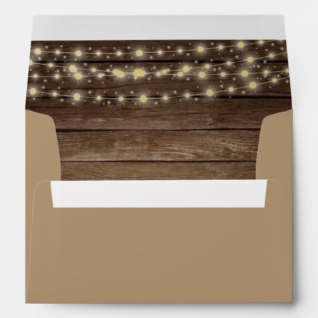 Rustic Wood and String Lights Inside Envelope (Back (Bottom))