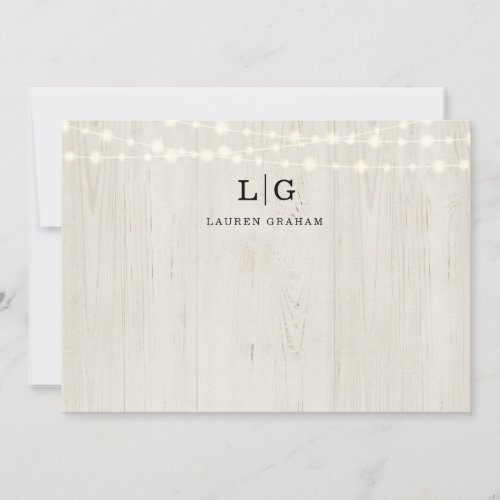 Rustic Wood and String Lights Monogram Initial Note Card