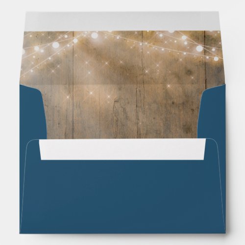 Rustic Wood and String Lights Navy Envelope