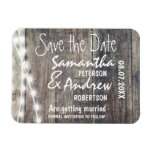 Rustic Wood And String Lights Save The Date Magnet at Zazzle