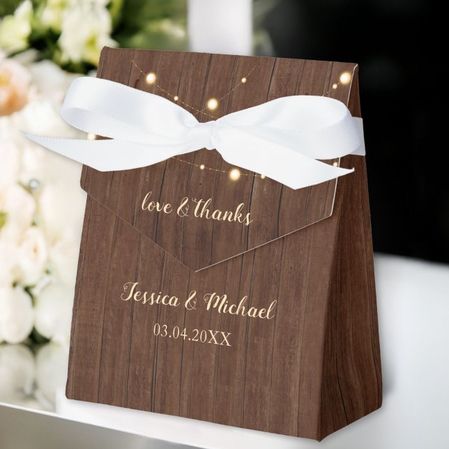 Rustic Wood and String Lights Wedding Favor Boxes (Personalized Rustic Wood and String Lights Wedding Favor Boxes
)