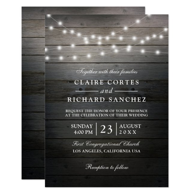 Rustic Wood and String Lights Wedding Invitation