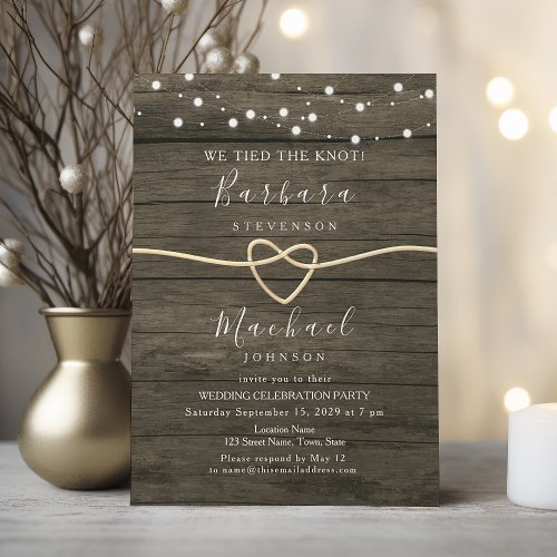 Rustic Wood and String Lights Wedding Reception Invitation