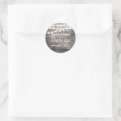 Rustic wood and string lights wedding Thank you Classic Round Sticker ...